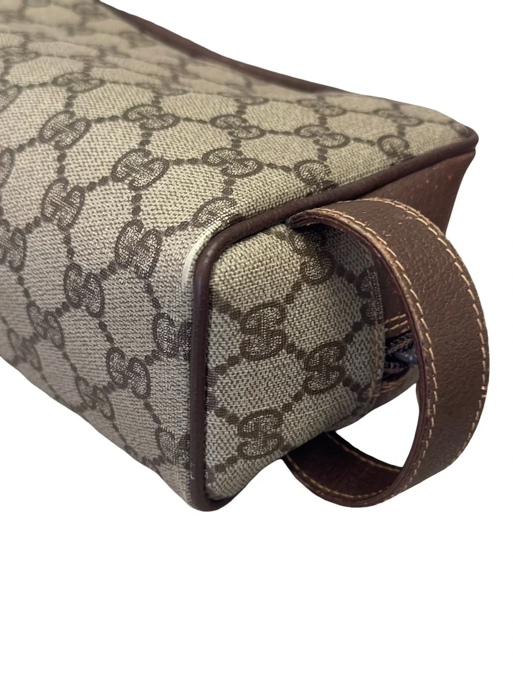Vintage Gucci GG Supreme Monogram Toiletry Pouch Cosmetic Case Brown Leather Tri